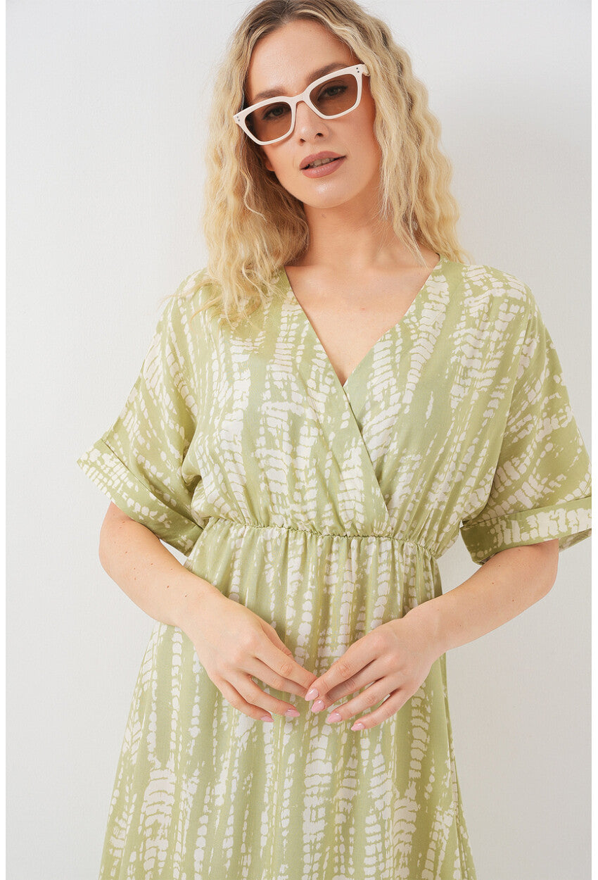 Kadın Desenli Kısa Kol Elbise 2569