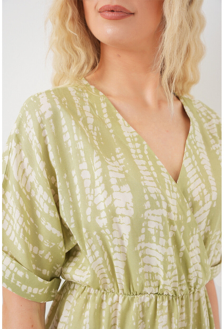 Kadın Desenli Kısa Kol Elbise 2569