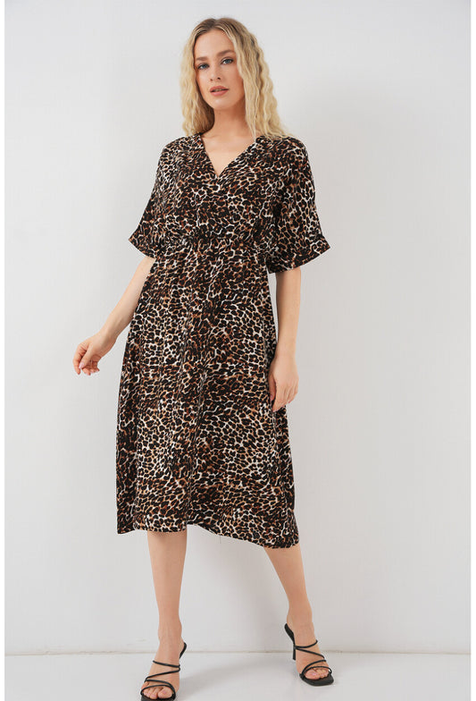 Kadın Desenli Kısa Kol Elbise 2569