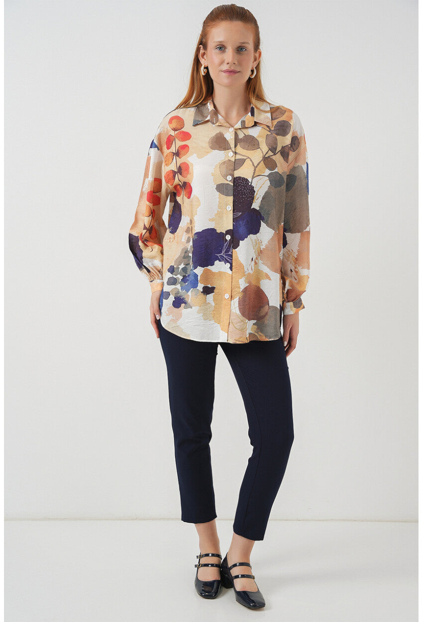 Kadın Desenli Overize Gömlek Tunik 5971