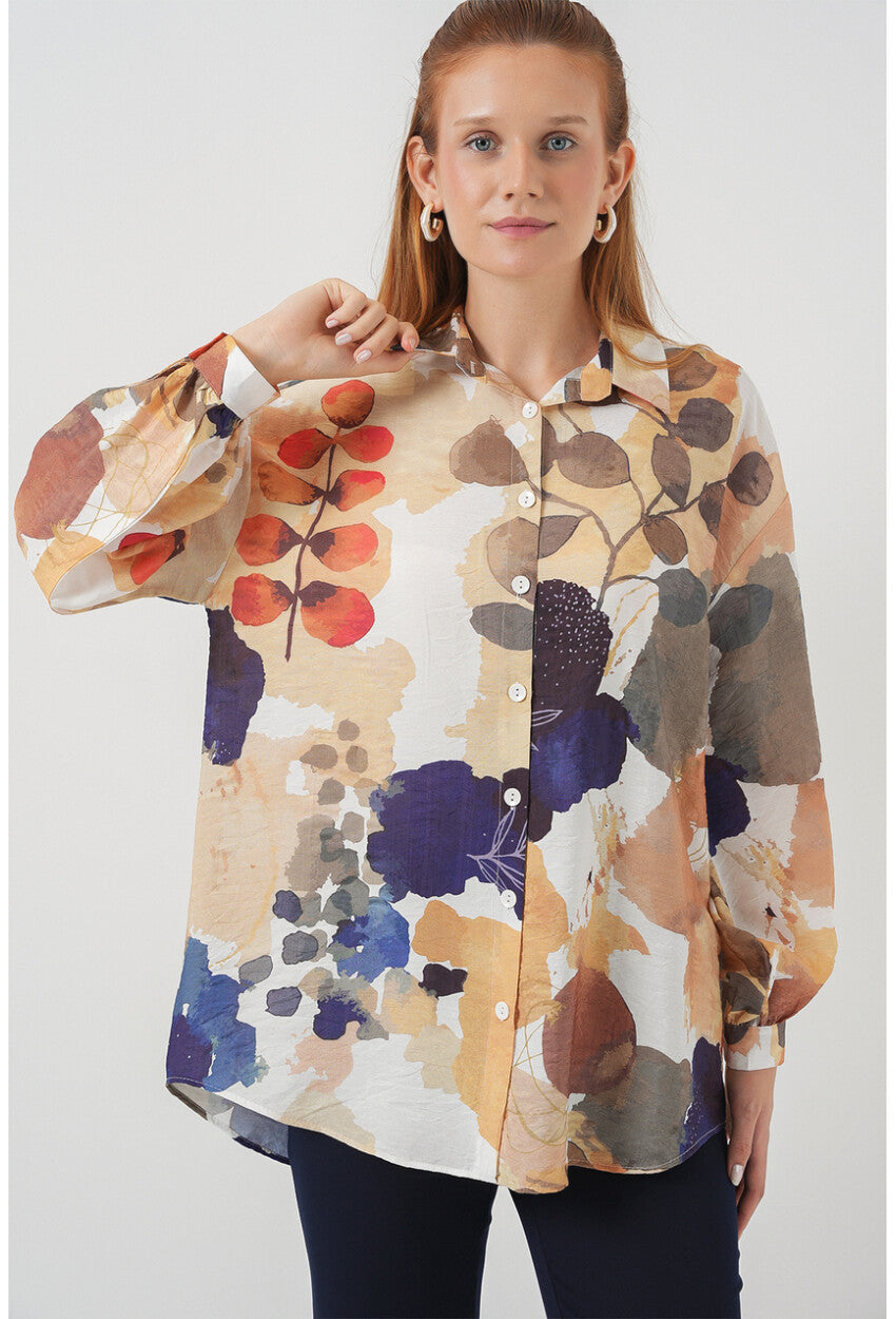 Kadın Desenli Overize Gömlek Tunik 5971