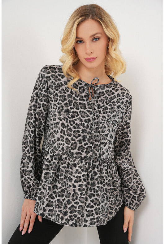 Kadın Desenli Uzun Kol Bluz 970