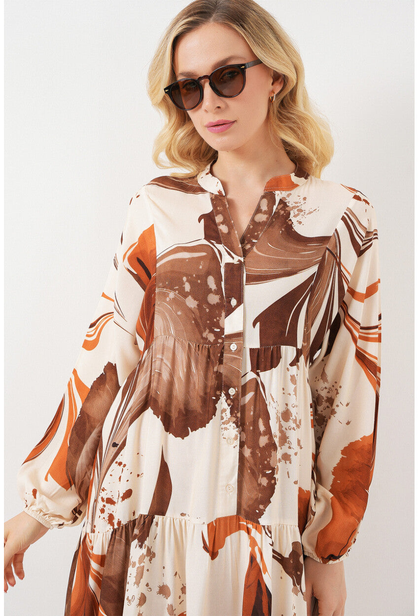 Kadın Desenli Uzun Tesettür Elbise 2585