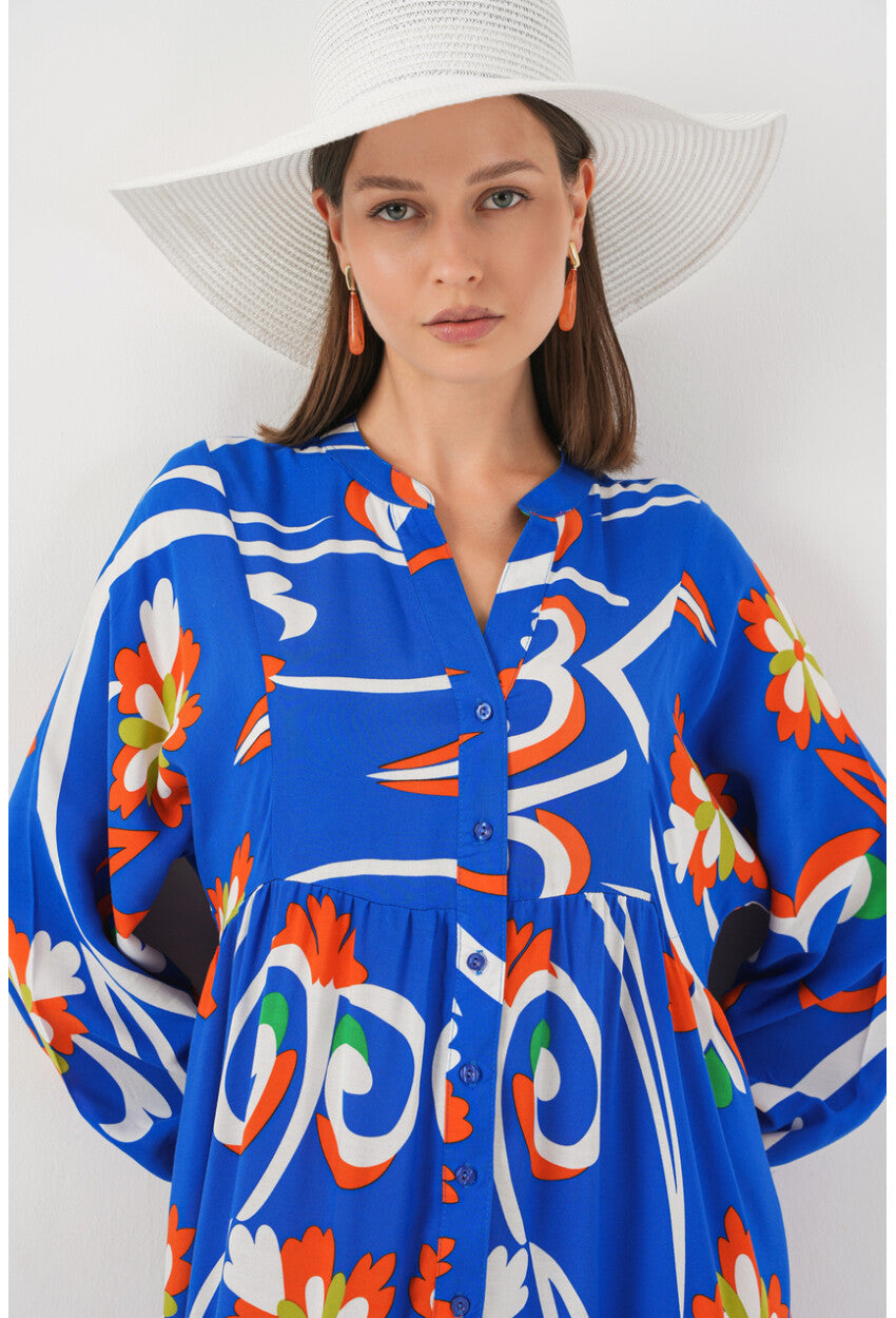 Kadın Desenli Uzun Tesettür Elbise 2585