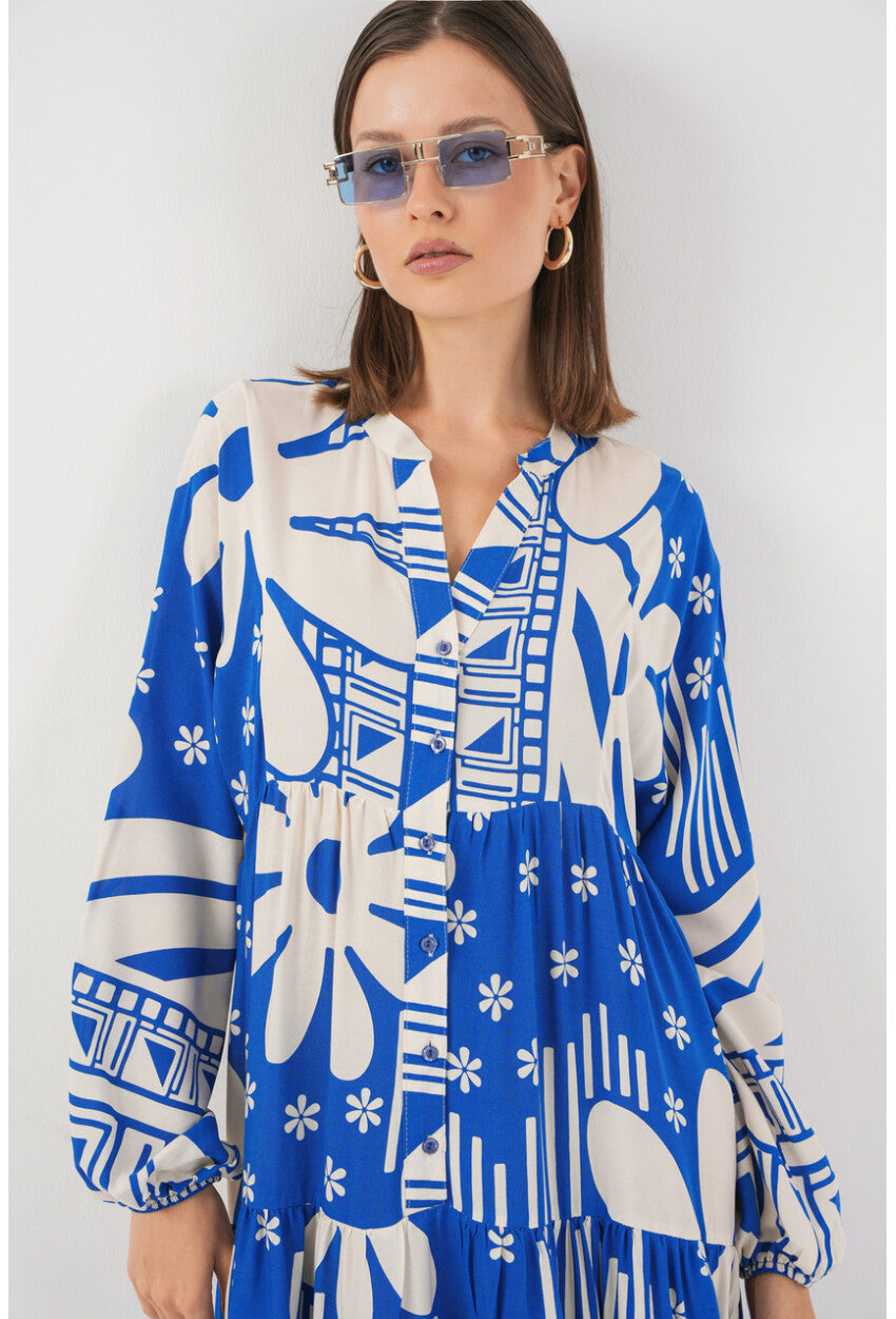 Kadın Desenli Uzun Tesettür Elbise 2585