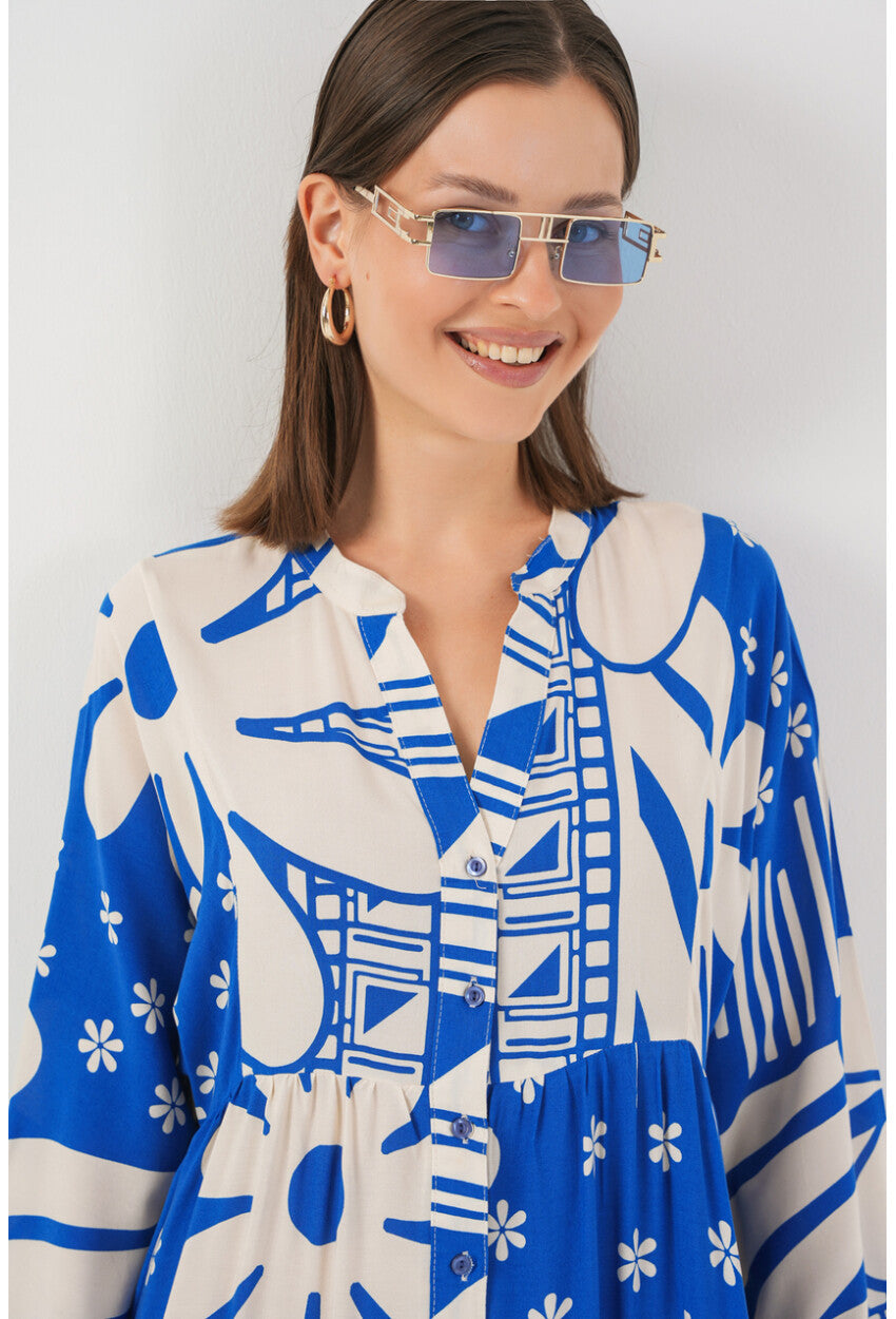 Kadın Desenli Uzun Tesettür Elbise 2585