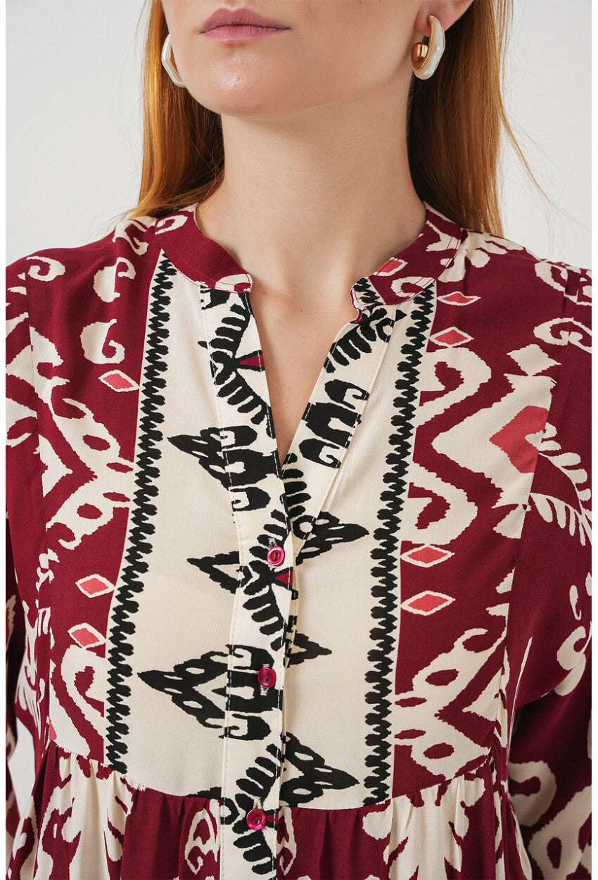 Kadın Desenli Uzun Tesettür Elbise 2585