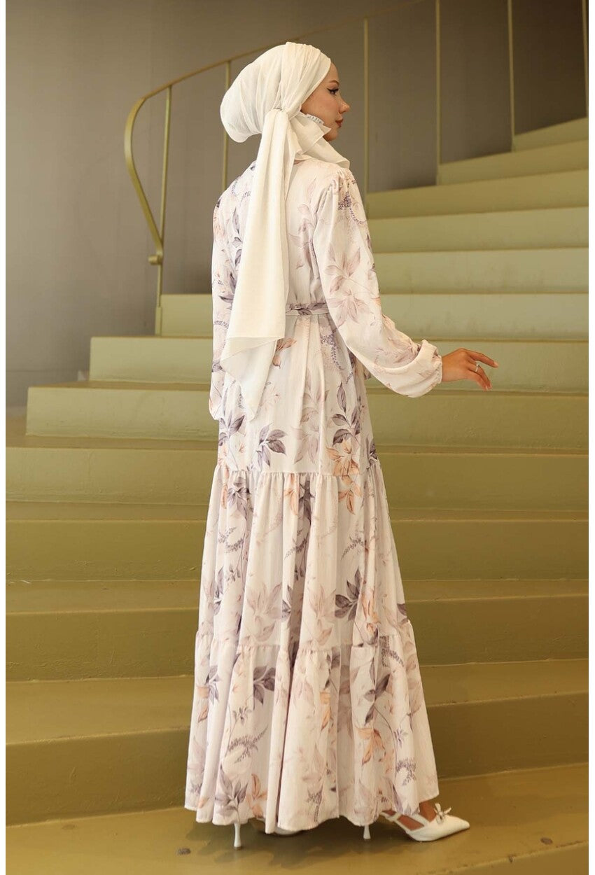 Kadın Desenli Uzun Tesettür Elbise 2586