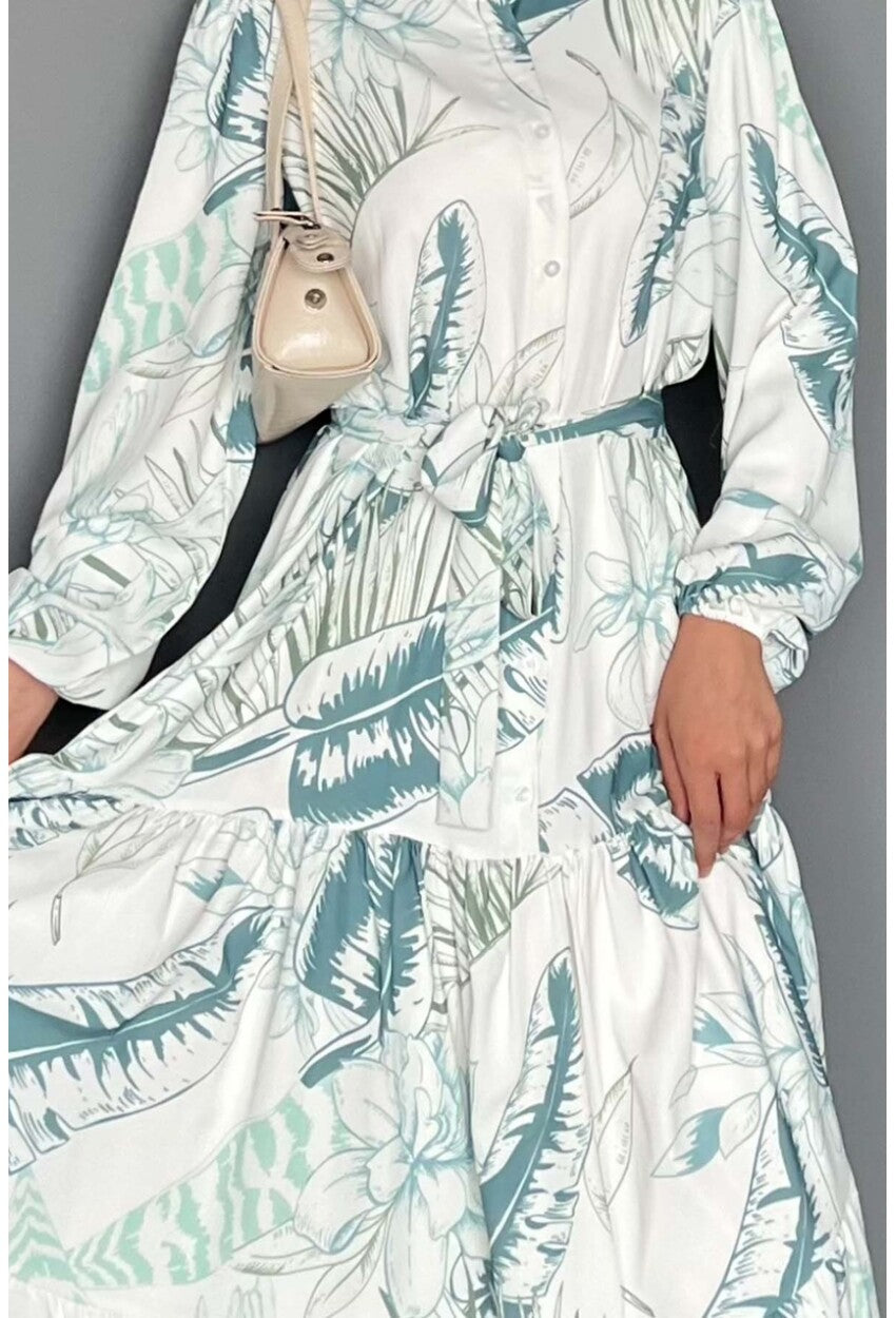 Kadın Desenli Uzun Tesettür Elbise 2586