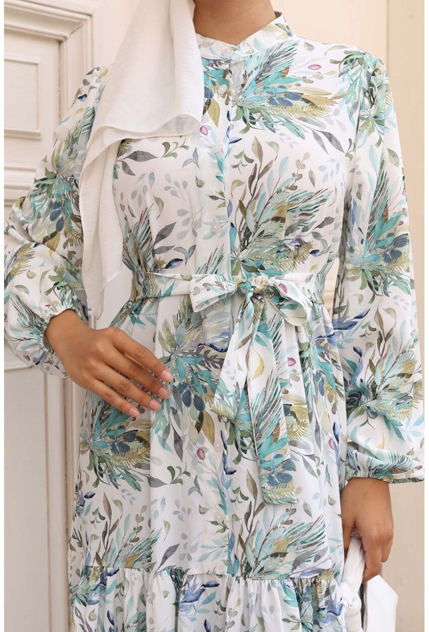 Kadın Desenli Uzun Tesettür Elbise 2586