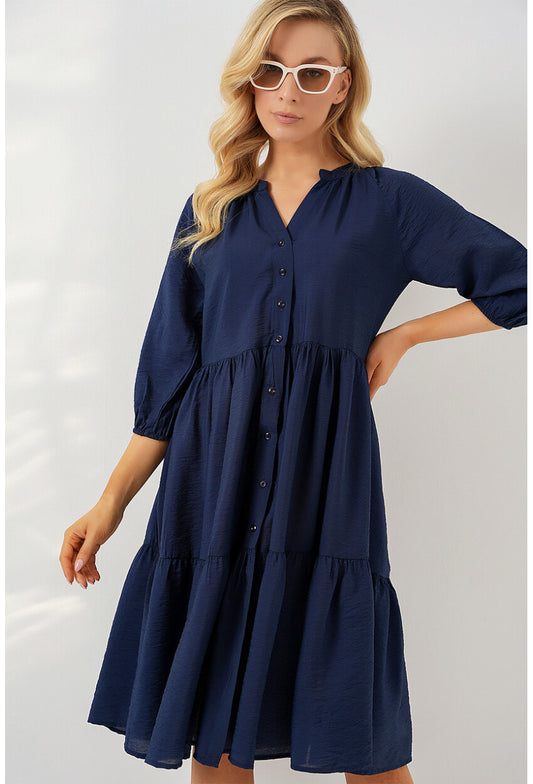 Kadın Düğmeli Kısa Kol Elbise 2559