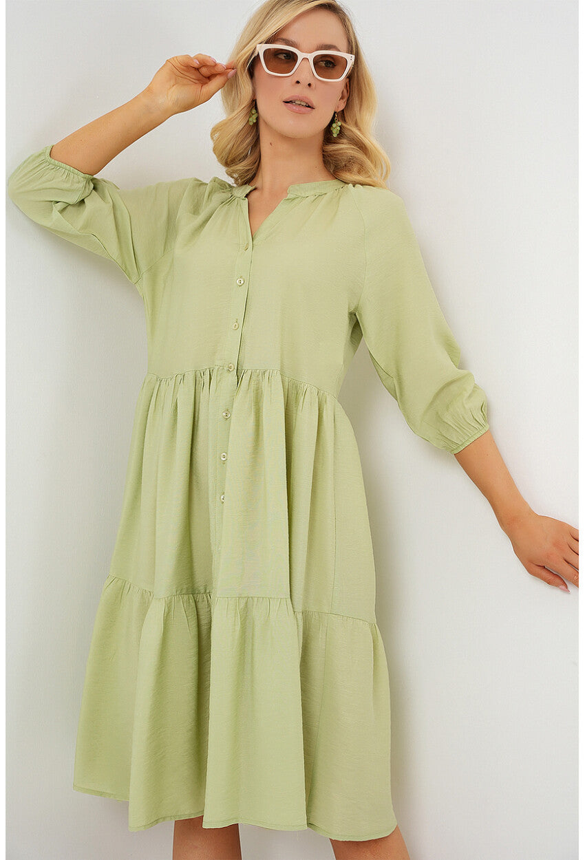 Kadın Düğmeli Kısa Kol Elbise 2559