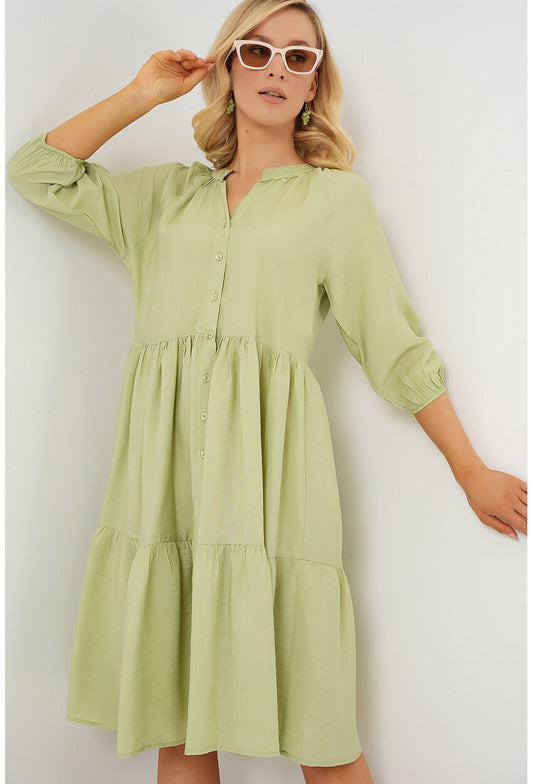 Kadın Düğmeli Kısa Kol Elbise 2559