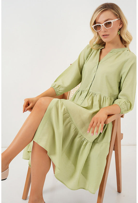 Kadın Düğmeli Kısa Kol Elbise 2559