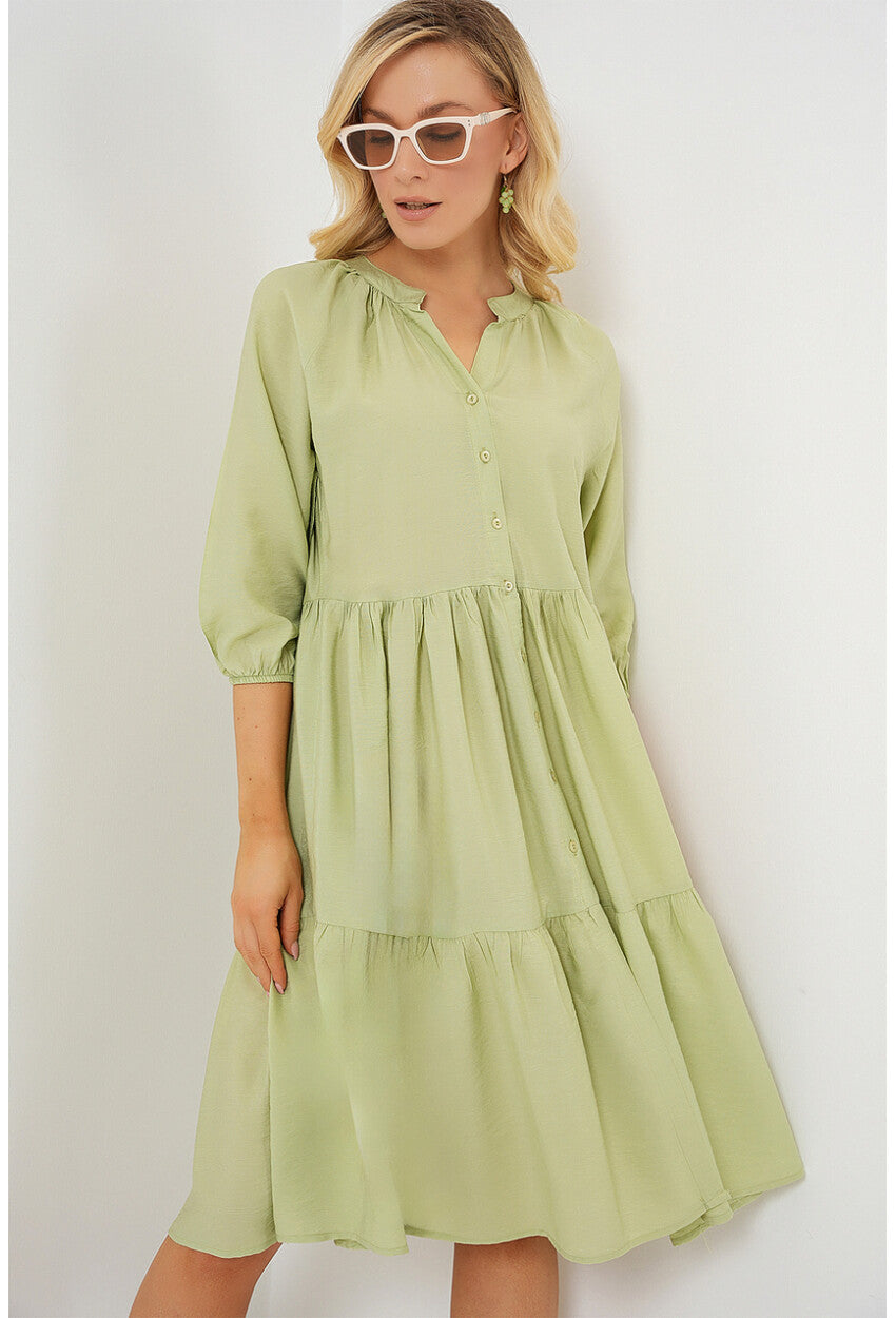 Kadın Düğmeli Kısa Kol Elbise 2559