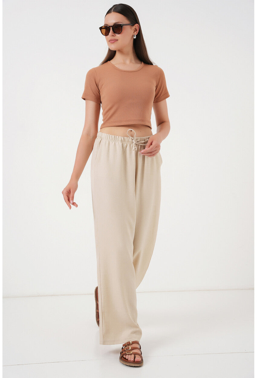 Kadın Geniş Paça Keten Pantolon 6735