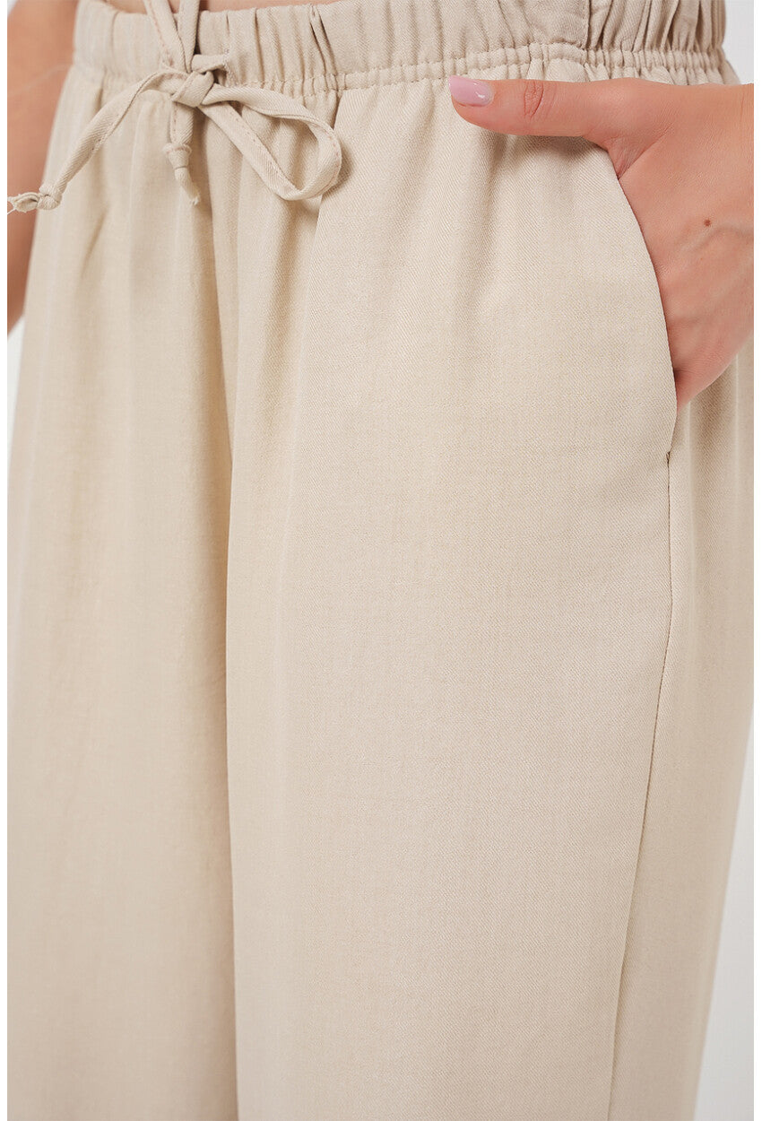 Kadın Geniş Paça Keten Pantolon 6735