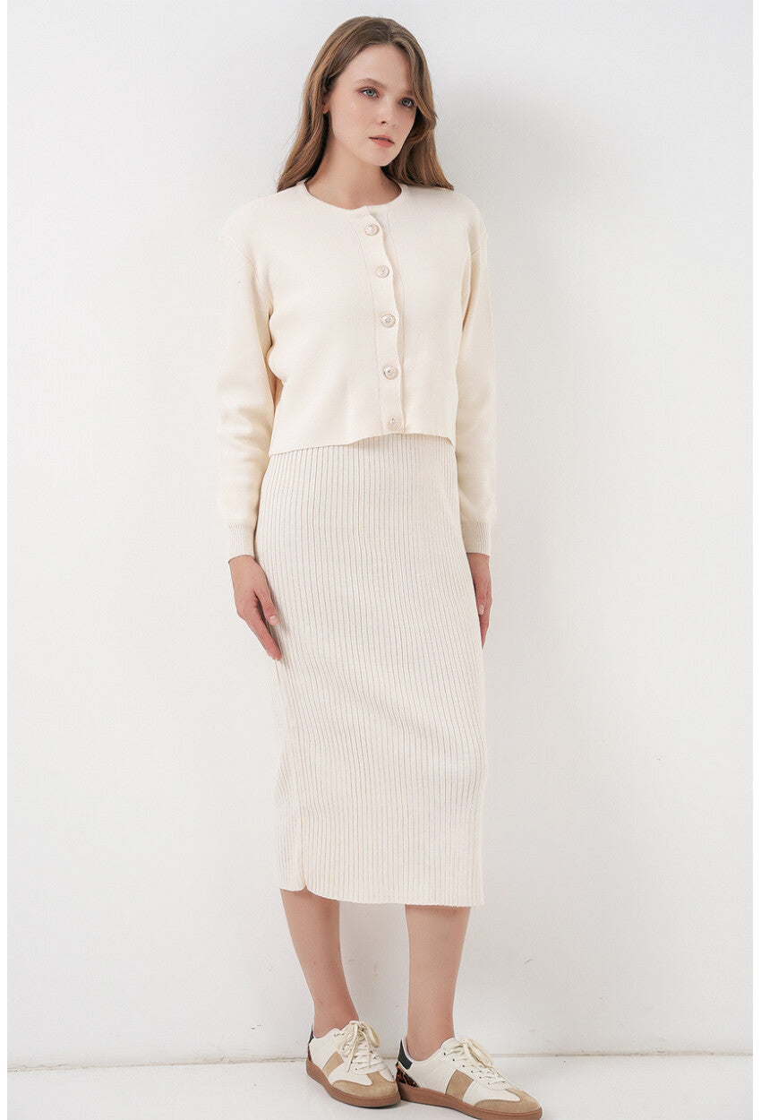 Kadın Hırka Elbise Triko İkili Takım 15960