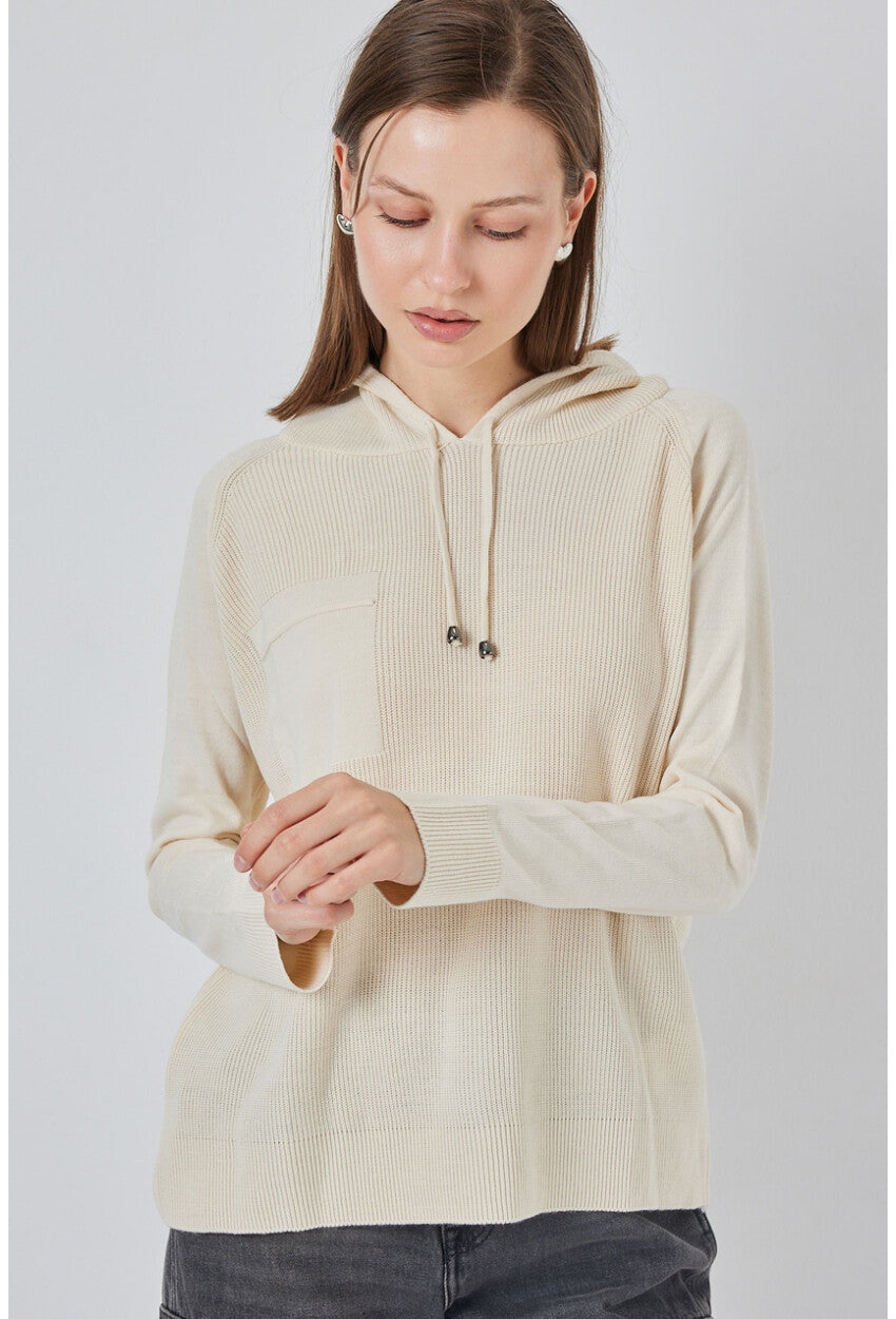 Kadın Kapüşonlu Triko Kazak 15941