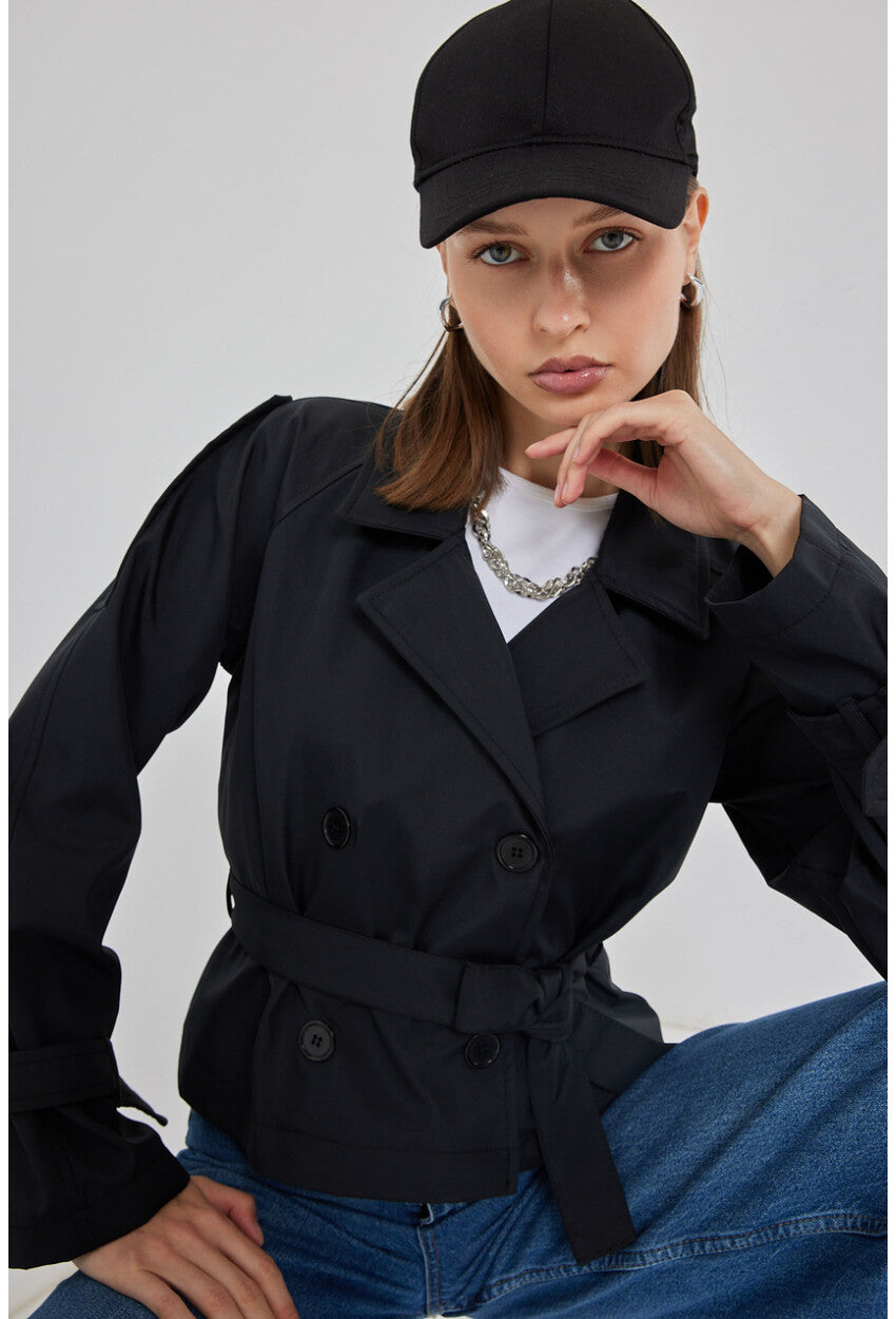 Kadın Kemerli Kısa Trençkot 5970