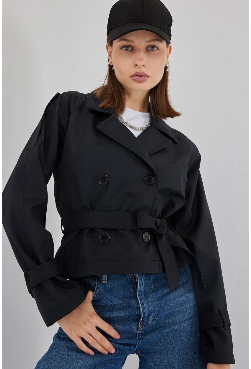 Kadın Kemerli Kısa Trençkot 5970