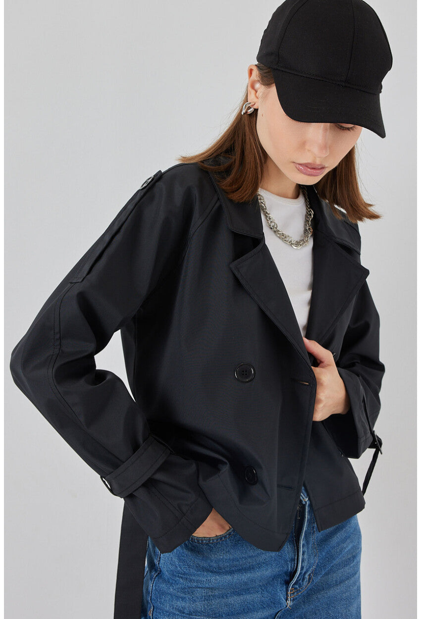 Kadın Kemerli Kısa Trençkot 5970