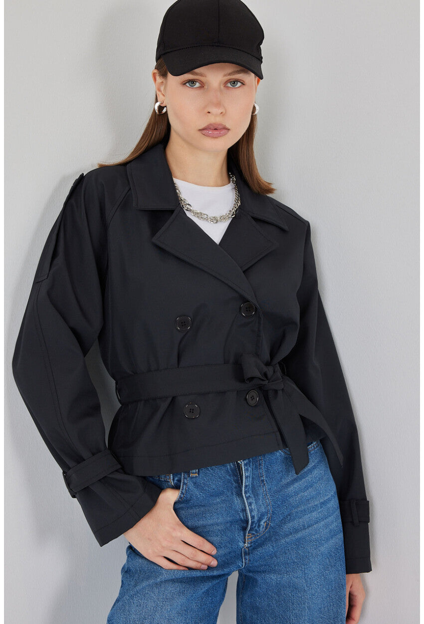 Kadın Kemerli Kısa Trençkot 5970