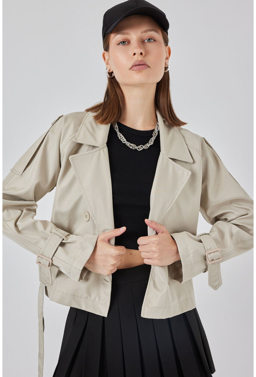 Kadın Kemerli Kısa Trençkot 5970