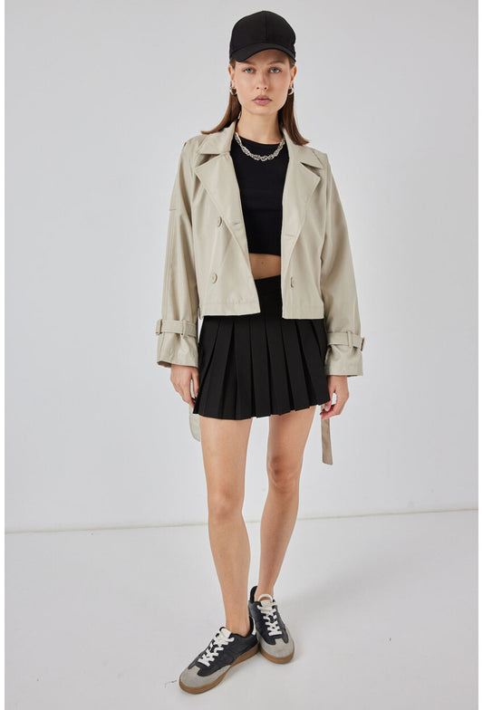 Kadın Kemerli Kısa Trençkot 5970