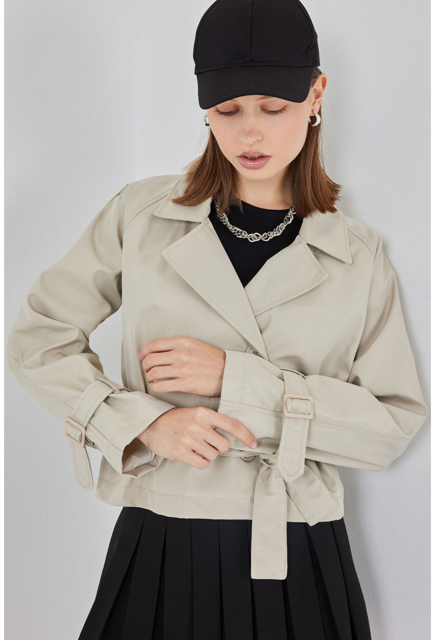Kadın Kemerli Kısa Trençkot 5970