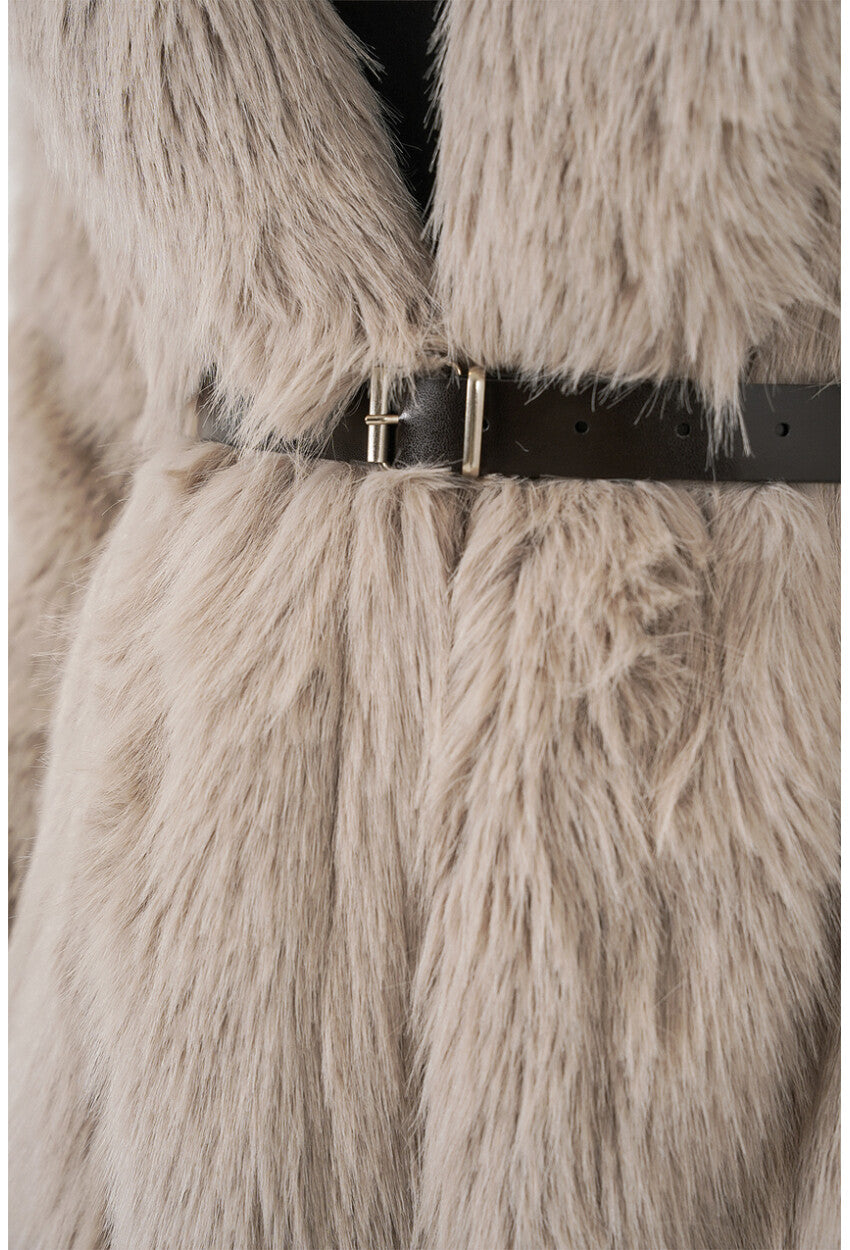 Kadın Kemerli Oversize Kürklü Kaban