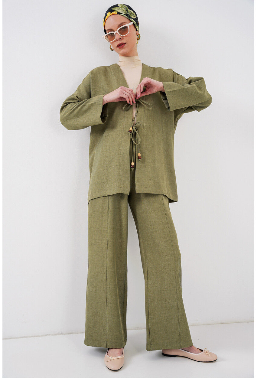 Kadın Keten Kimono İkili Takım 6727