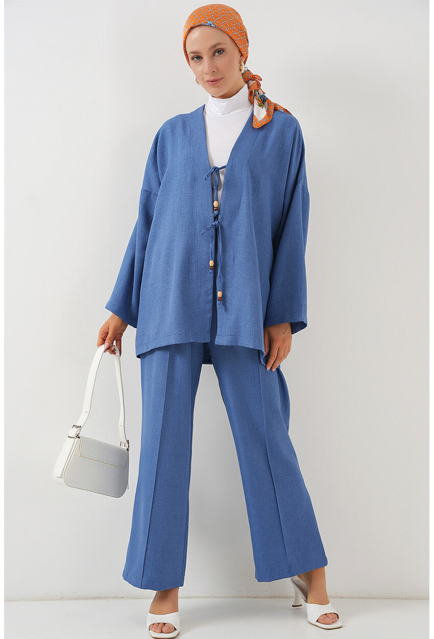 Kadın Keten Kimono İkili Takım 6727