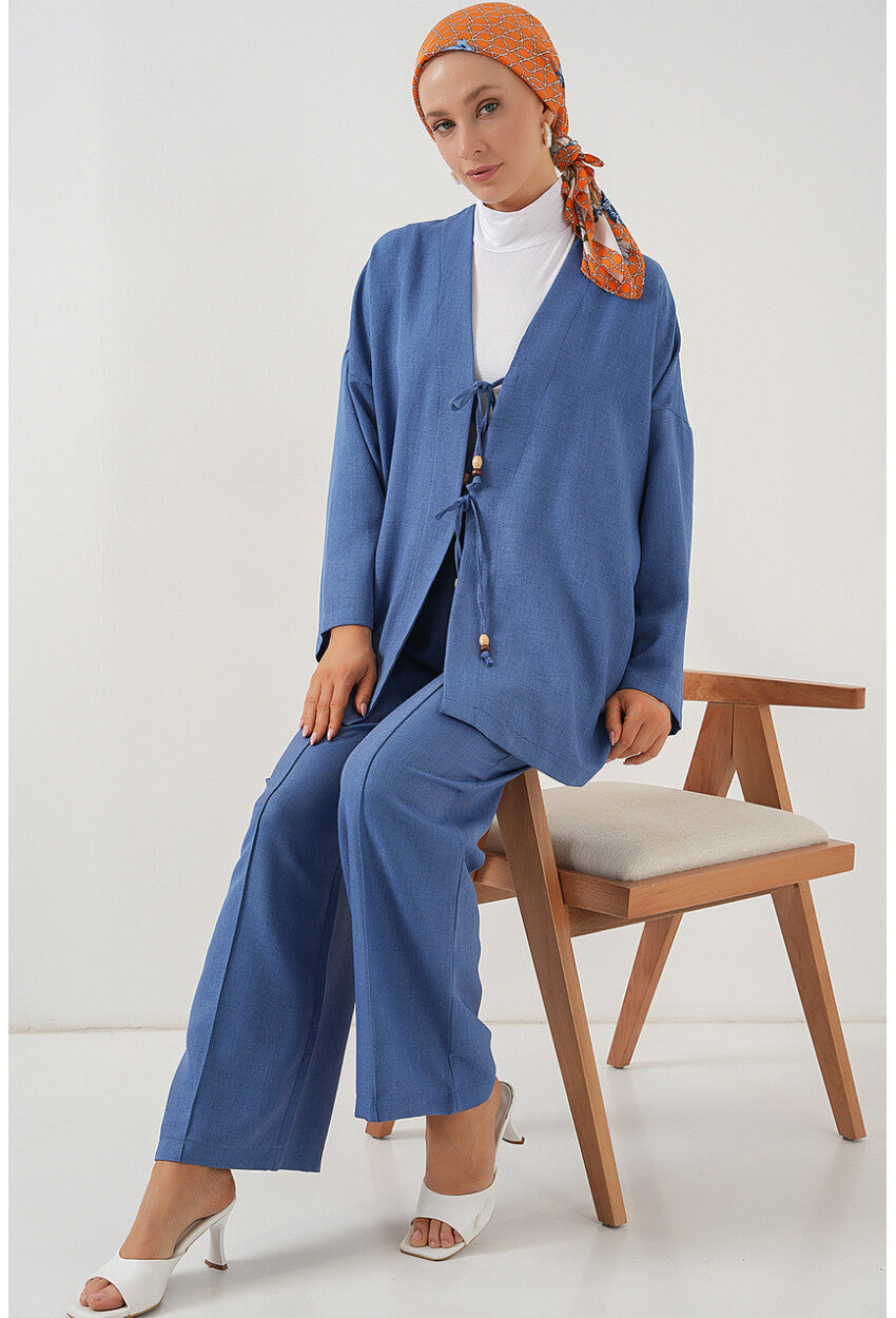 Kadın Keten Kimono İkili Takım 6727
