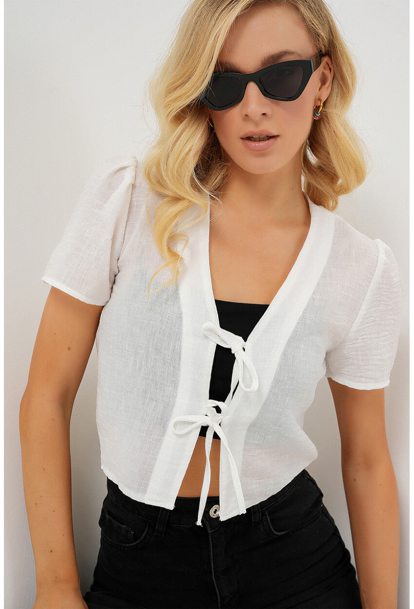 Kadın Kısa Kol Crop Bluz 958