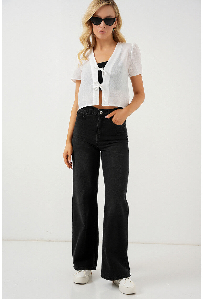 Kadın Kısa Kol Crop Bluz 958