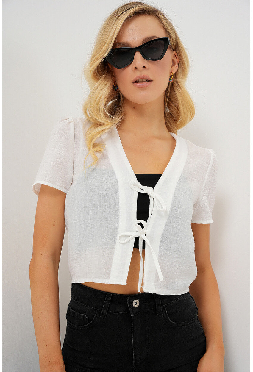 Kadın Kısa Kol Crop Bluz 958