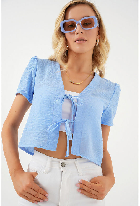 Kadın Kısa Kol Crop Bluz 958