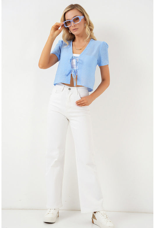 Kadın Kısa Kol Crop Bluz 958