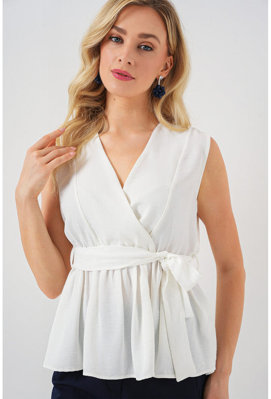 Kadın Kruvaze Yaka Kolsuz Bluz 966