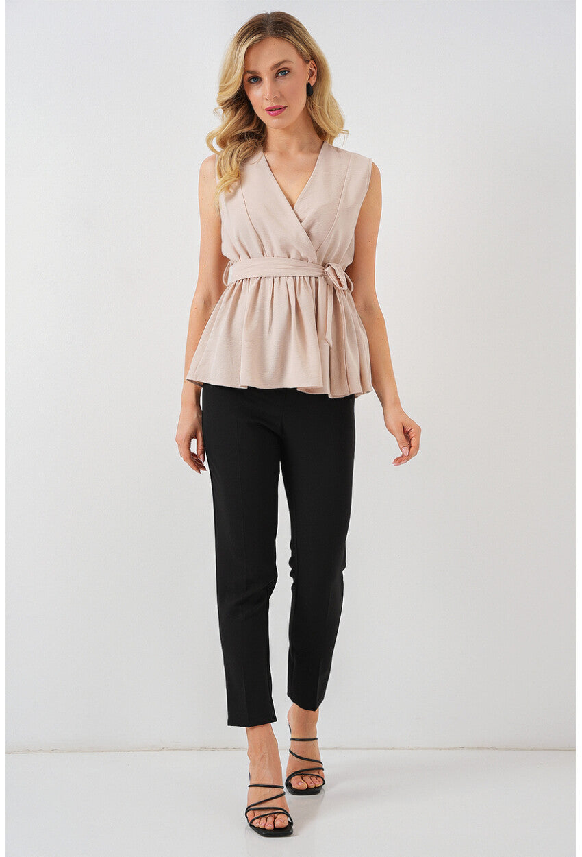 Kadın Kruvaze Yaka Kolsuz Bluz 966