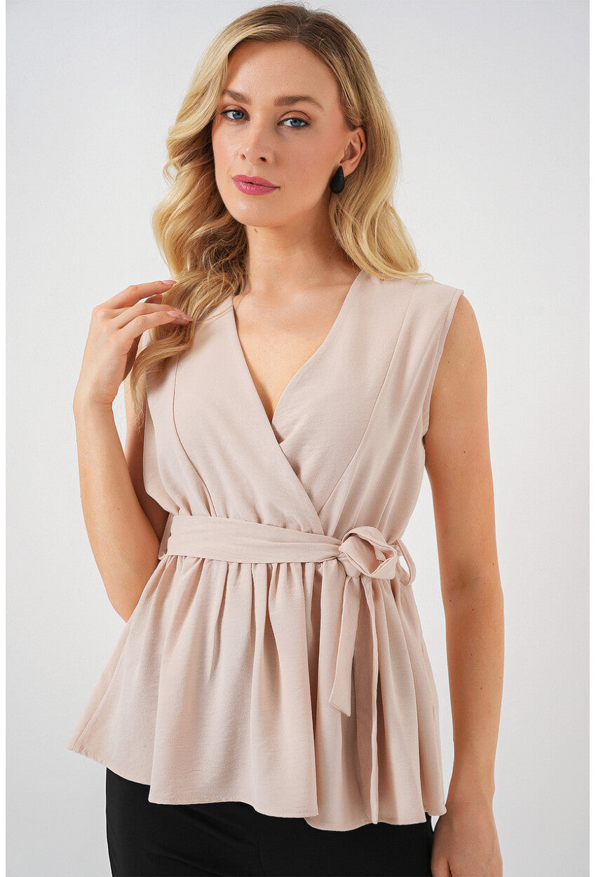 Kadın Kruvaze Yaka Kolsuz Bluz 966