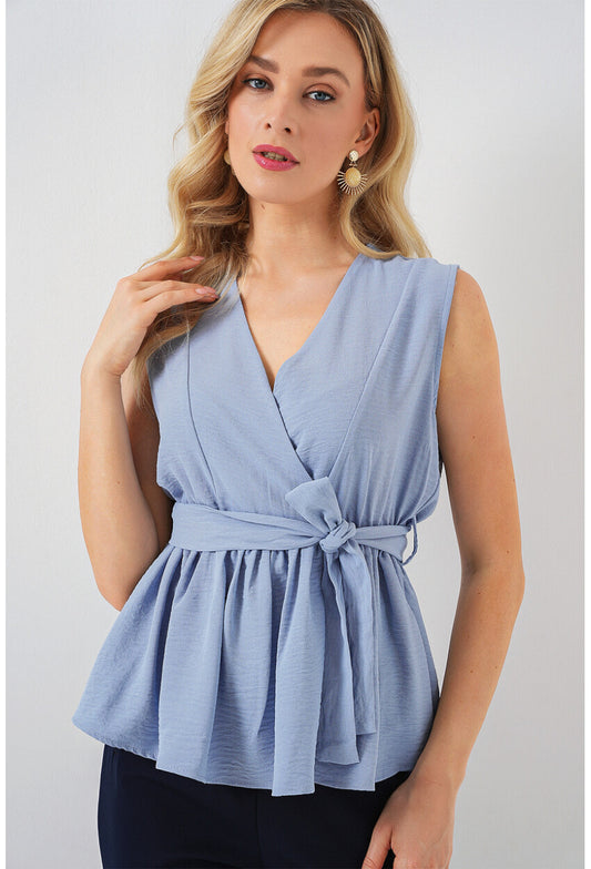 Kadın Kruvaze Yaka Kolsuz Bluz 966