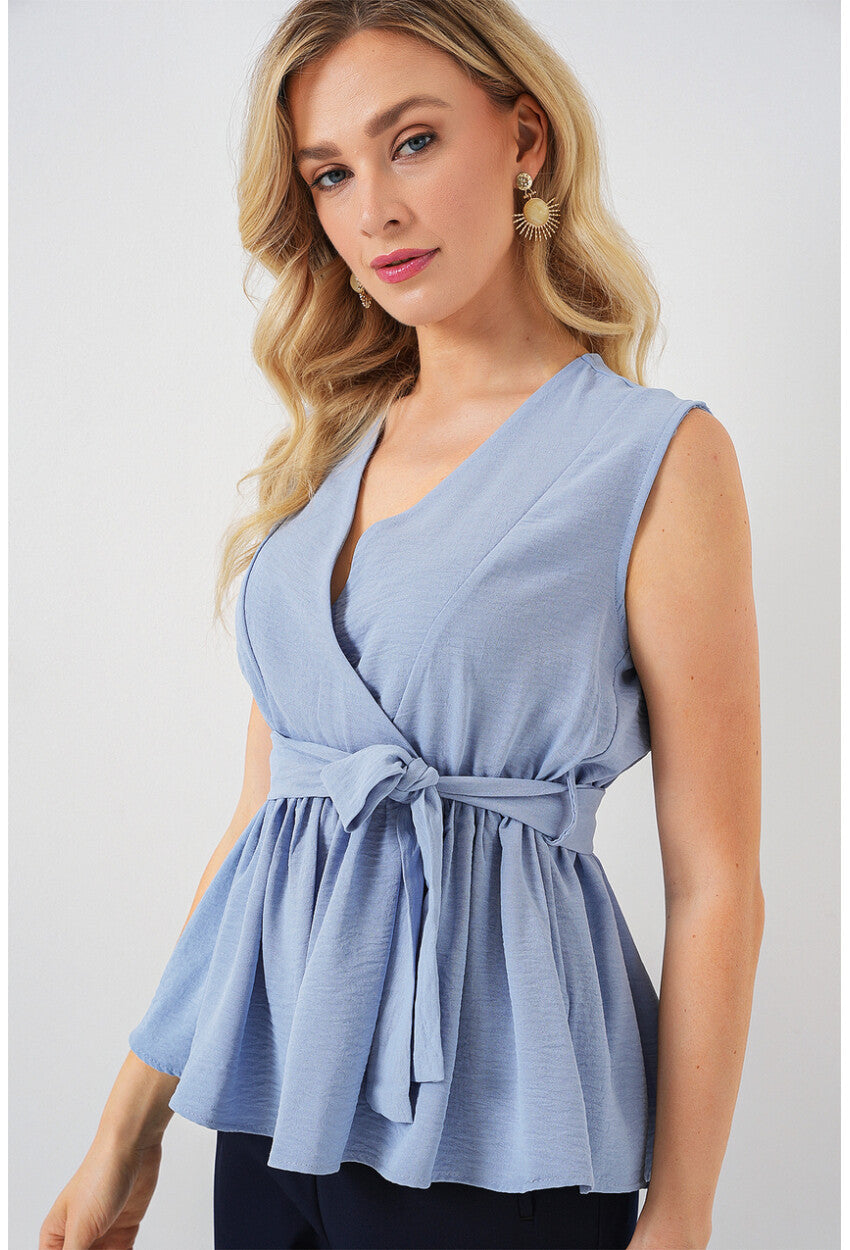 Kadın Kruvaze Yaka Kolsuz Bluz 966