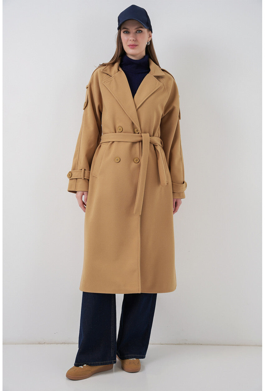 Kadın Kuşaklı Kaşe Kaban 9161