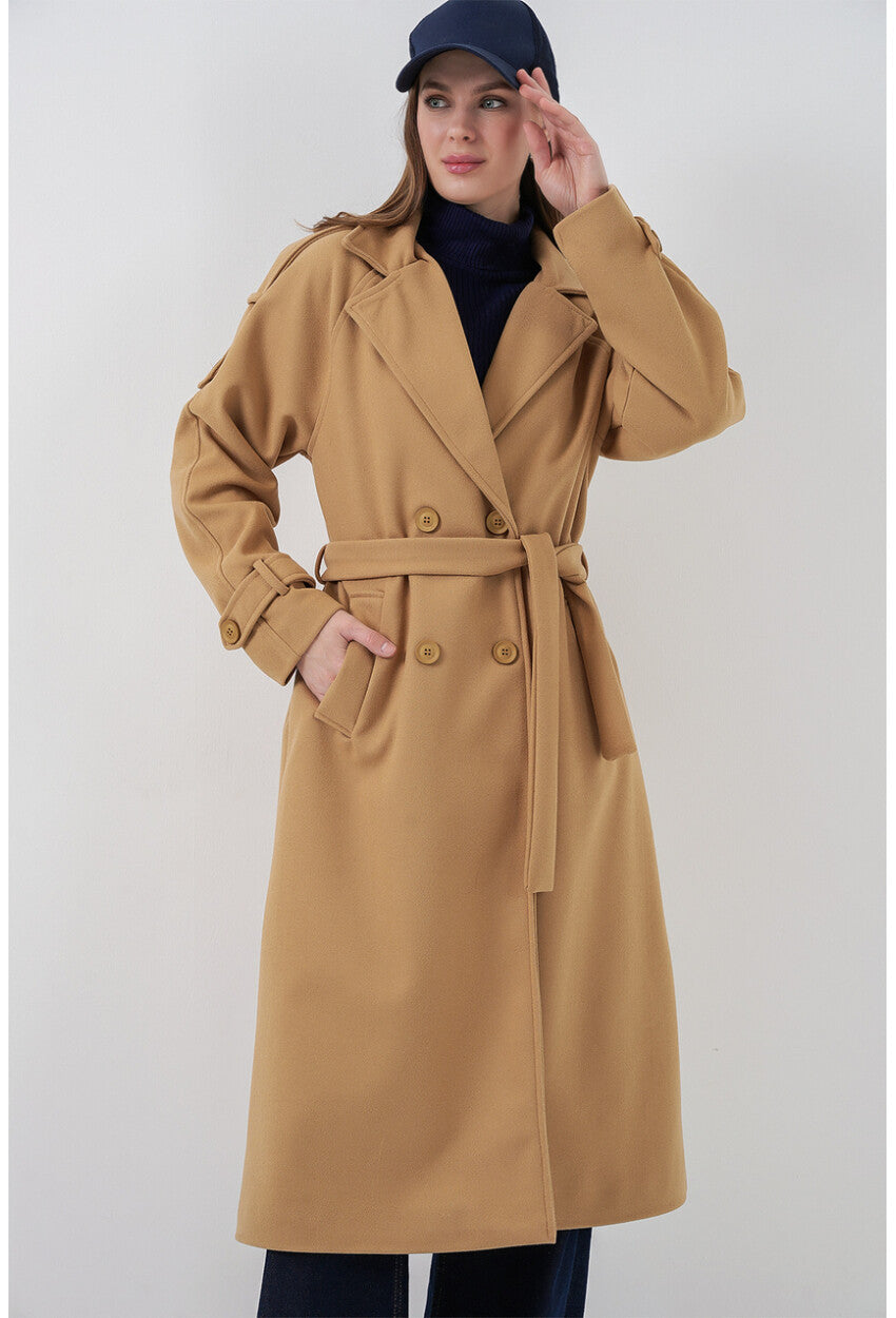 Kadın Kuşaklı Kaşe Kaban 9161