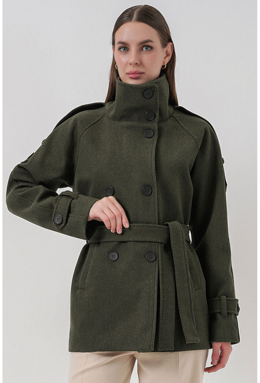 Kadın Kuşaklı Kaşe Kaban 9162