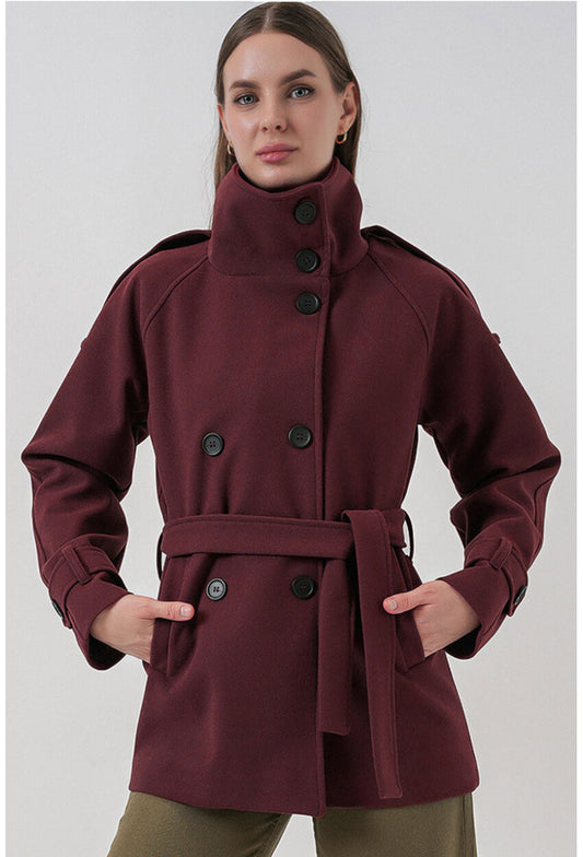 Kadın Kuşaklı Kaşe Kaban 9162