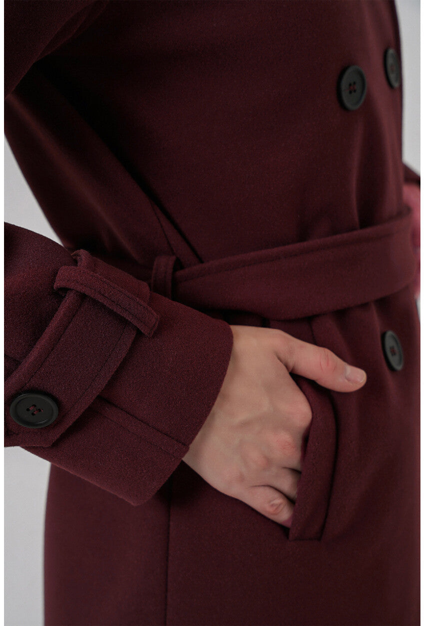 Kadın Kuşaklı Kaşe Kaban 9162