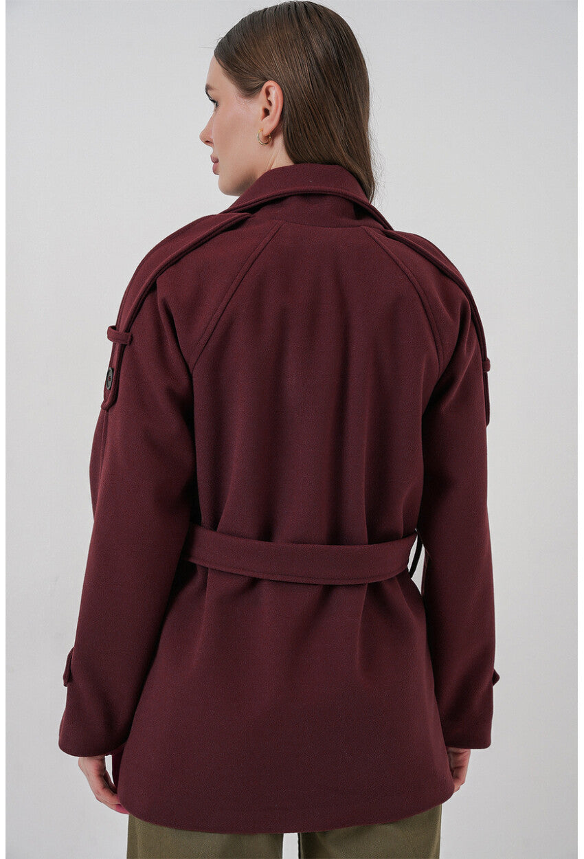 Kadın Kuşaklı Kaşe Kaban 9162